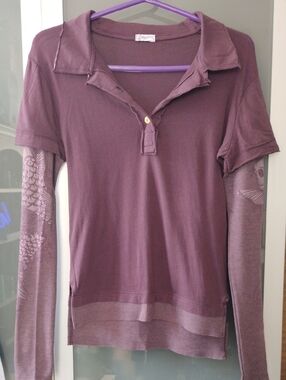 Purple Long Sleeve Top with Metallic Goldfish Patterned Thermal Sleeves